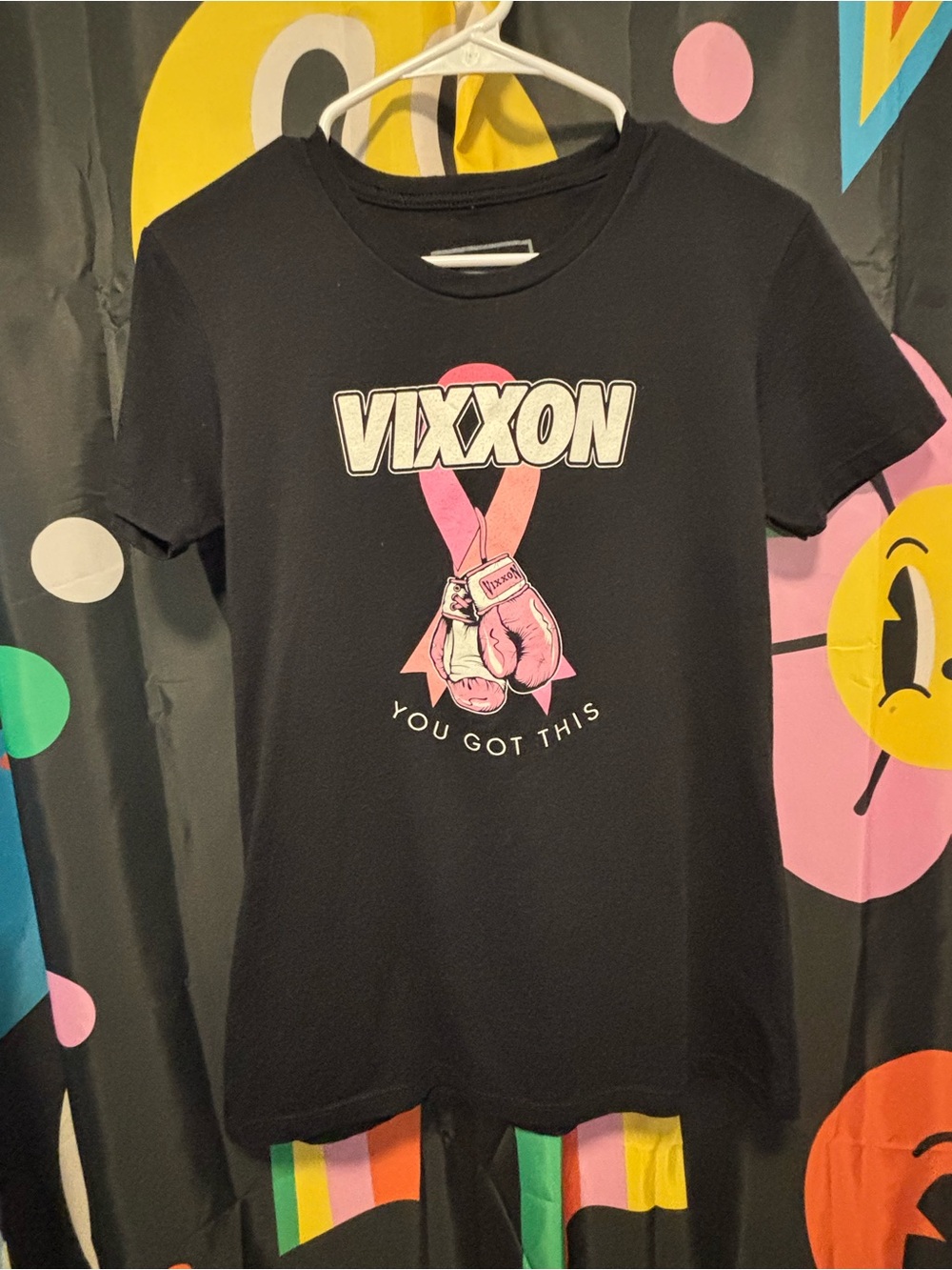 DIXXON Black Tee with Pink Cancer Awareness Ribbon Boxing Graphic